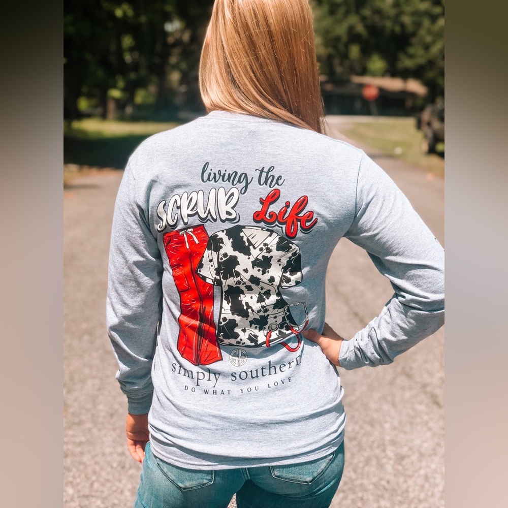 Simply Southern 100% Cotton Living the Scrub Life Long Sleeve‎ Tee